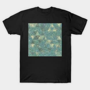 Abstract Triangles in Green and Beige T-Shirt